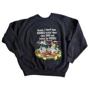 Vintage 90s Novelty Biker Chick Sweatshirt Unisex L/XL Kitsch Quirky Crew Neck